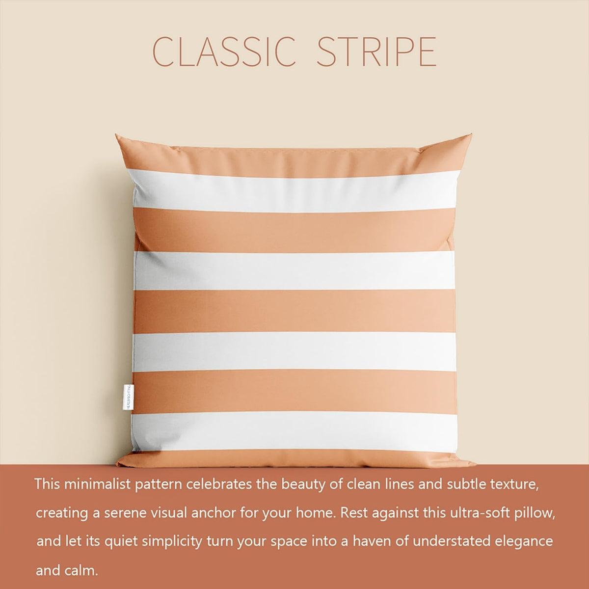 Peach Stripe Square Pillowcase Zippered Double Sided Printing 16x16 Inches Decorative Throw Pillow Case Cushion Cover