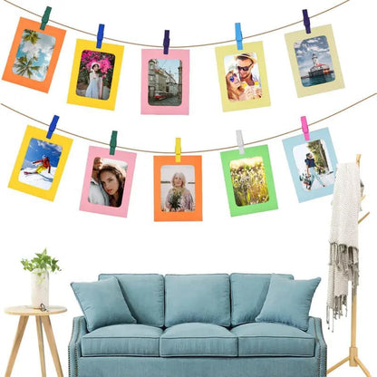 50 Pieces Hanging Picture Frames Kit with Clips and Strings,Paper Picture Frames Bulk,DIY Clip Photo Holders for Home Office Wall Decor Party Supplies (White+Pink, 4x6)