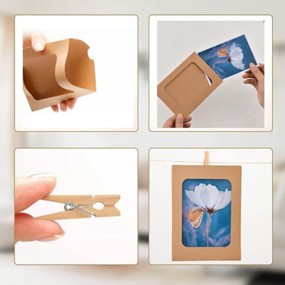 50 Pieces Hanging Picture Frames Kit with Clips and Strings,Paper Picture Frames Bulk,DIY Clip Photo Holders for Home Office Wall Decor Party Supplies (White+Pink, 4x6)
