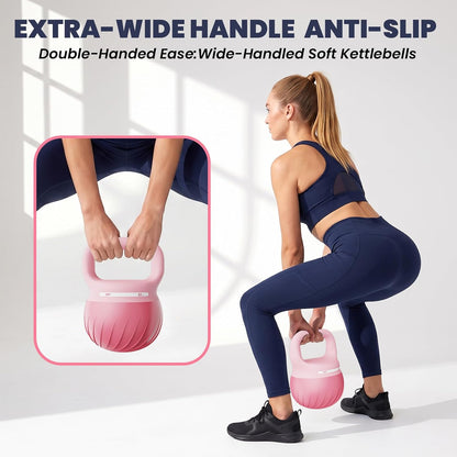Soft Kettlebell - Shook Resistance Base Anti-Slip, Wide-Grip Handle 5/10/15 LBS Weights Strength and Safety for Women and Men Workout- Color Coded