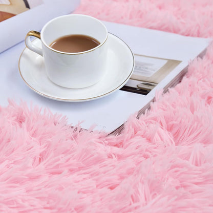 Pink Fluffy Bedroom Rug 3x5 ft, Shag Plush Area Rug