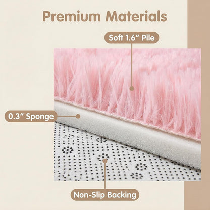 Pink Fluffy Bedroom Rug 3x5 ft, Shag Plush Area Rug