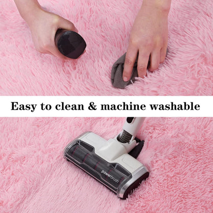 Pink Fluffy Bedroom Rug 3x5 ft, Shag Plush Area Rug