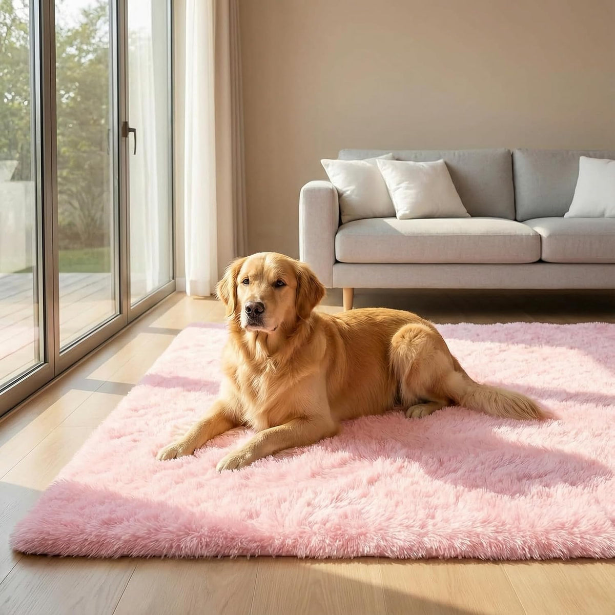 Pink Fluffy Bedroom Rug 3x5 ft, Shag Plush Area Rug
