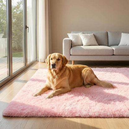 Pink Fluffy Bedroom Rug 3x5 ft, Shag Plush Area Rug