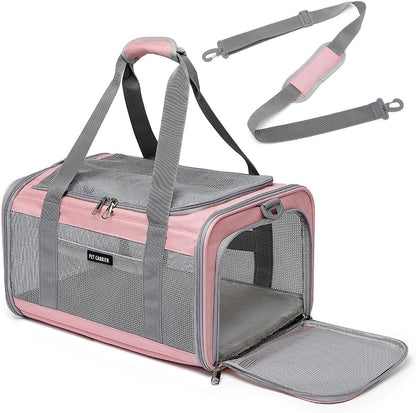 Airline Approved Pet Carrier for Cats and Small Dogs, Breathable and Collapsible Design, Portable Travel Bag for Bearded Dragon, Puppies Animal Hangbag, Rabbit Cage (Pink, Small)