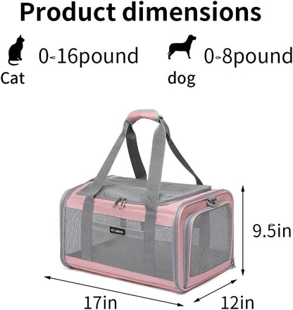 Airline Approved Pet Carrier for Cats and Small Dogs, Breathable and Collapsible Design, Portable Travel Bag for Bearded Dragon, Puppies Animal Hangbag, Rabbit Cage (Pink, Small)