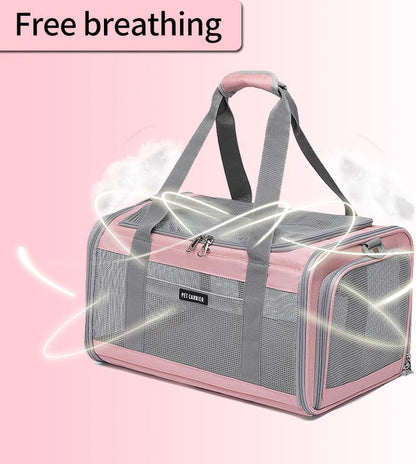 Airline Approved Pet Carrier for Cats and Small Dogs, Breathable and Collapsible Design, Portable Travel Bag for Bearded Dragon, Puppies Animal Hangbag, Rabbit Cage (Pink, Small)