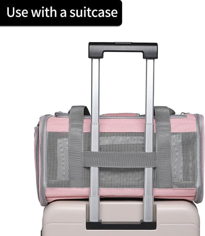 Airline Approved Pet Carrier for Cats and Small Dogs, Breathable and Collapsible Design, Portable Travel Bag for Bearded Dragon, Puppies Animal Hangbag, Rabbit Cage (Pink, Small)