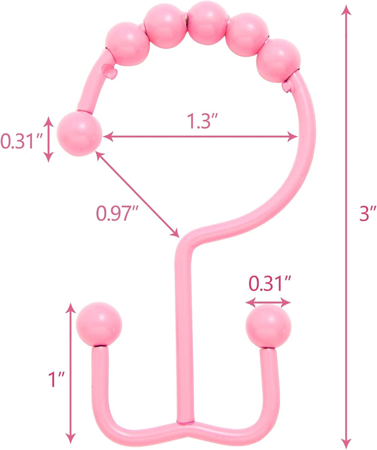 Shower Curtain Hooks,304 Stainless Steel Shower Rings for Bathroom,Double Glide Shower Hooks for Bathroom Shower Curtain Rods Curtains,Set of 12 Hooks,Light Pink（Shower Curtain Hooks Style A ）