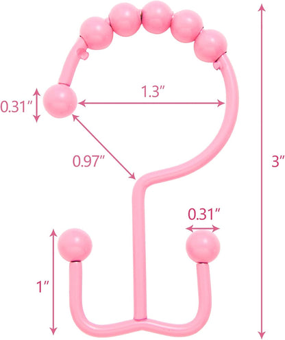 Shower Curtain Hooks,304 Stainless Steel Shower Rings for Bathroom,Double Glide Shower Hooks for Bathroom Shower Curtain Rods Curtains,Set of 12 Hooks,Light Pink（Shower Curtain Hooks Style A ）
