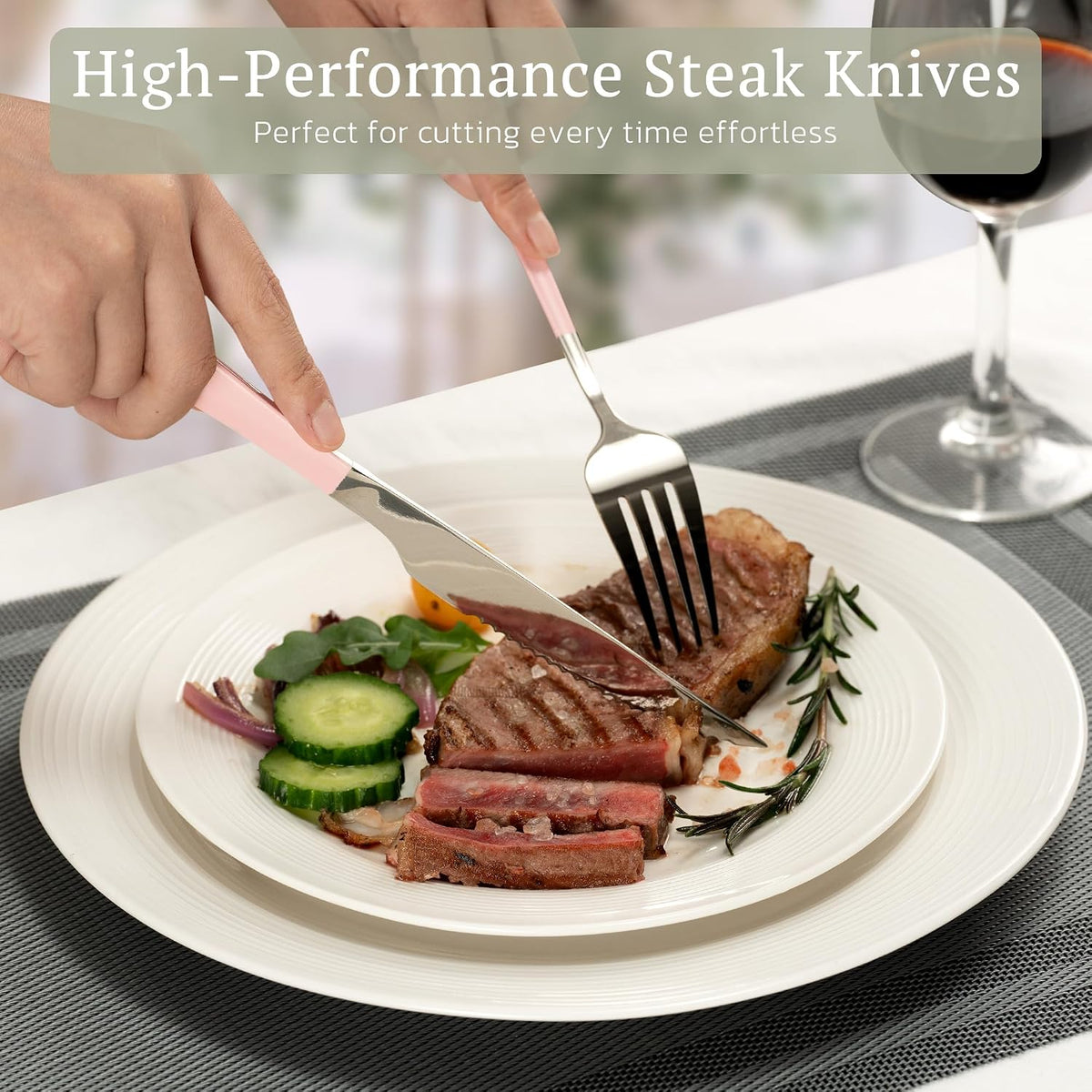 25-Pieces Silverware Set with Steak Knives for 4 - Great Food-Grade Stainless Steel Flatware Set, Mirror-polished Cutlery Utensil Sets, Ideal for Home Restaurant & Banquet Use, Pink