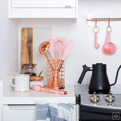 Copper and Pink Kitchen Utensils Set, 17-Piece