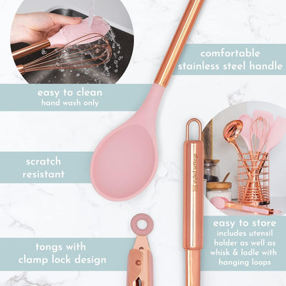 Copper and Pink Kitchen Utensils Set, 17-Piece