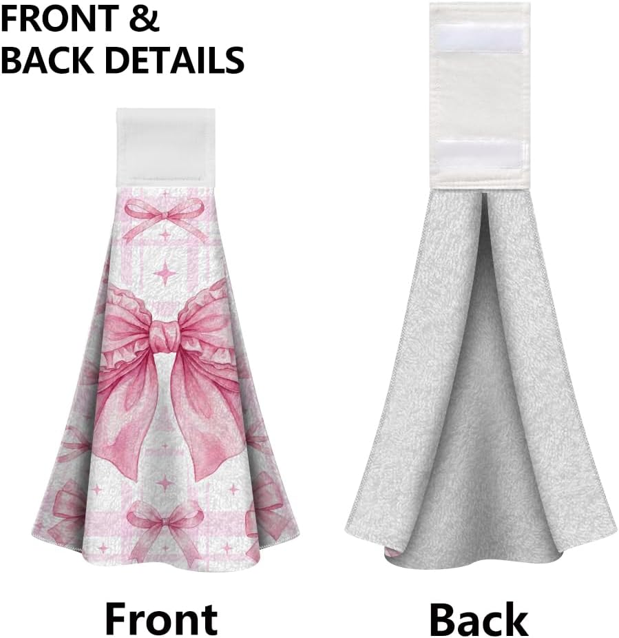 2 Pack Pink Bow Coquette Kitchen Hanging Towels with Loop, Cute Pink Hand Tea Dish Towel Decorative Soft Absorbent Coquette Bowknot Gifts for Hostess Cooking Valentines Housewarming Gifts