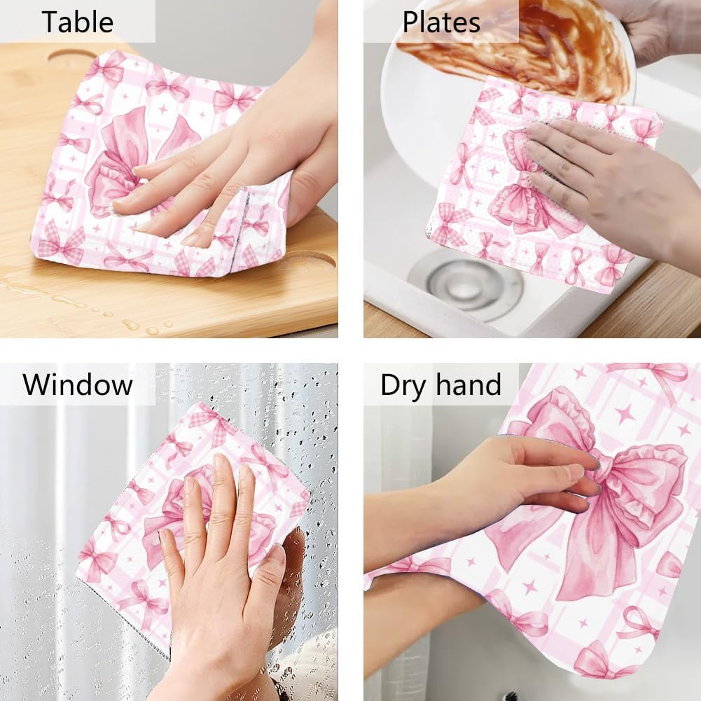 2 Pack Pink Bow Coquette Kitchen Hanging Towels with Loop, Cute Pink Hand Tea Dish Towel Decorative Soft Absorbent Coquette Bowknot Gifts for Hostess Cooking Valentines Housewarming Gifts