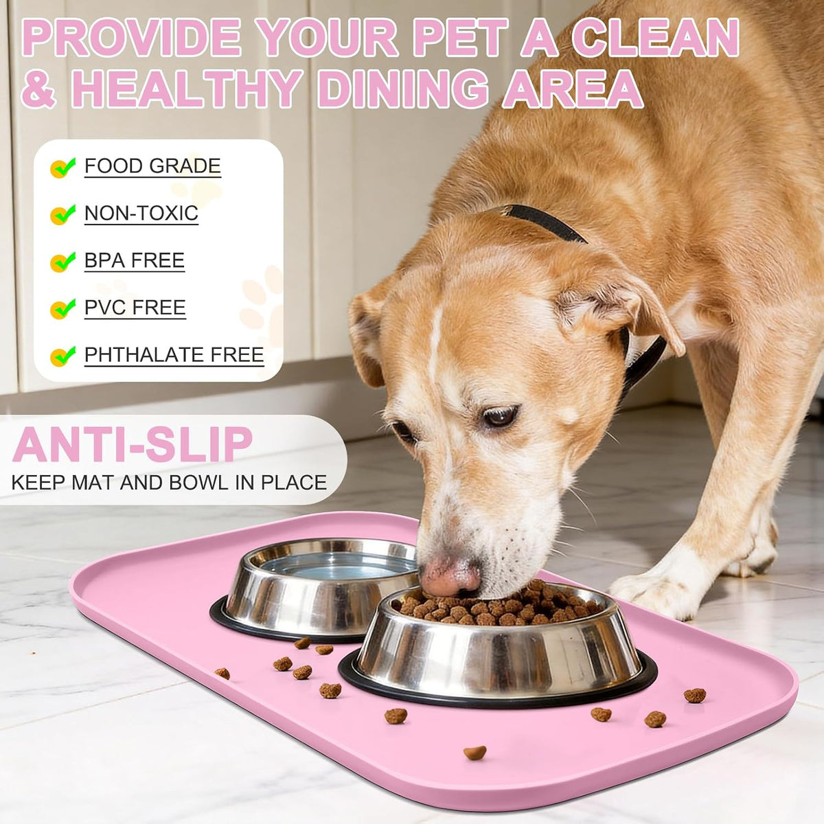 Waterproof Silicone Pet Food Mat with Raised Edge for Dog & Cat