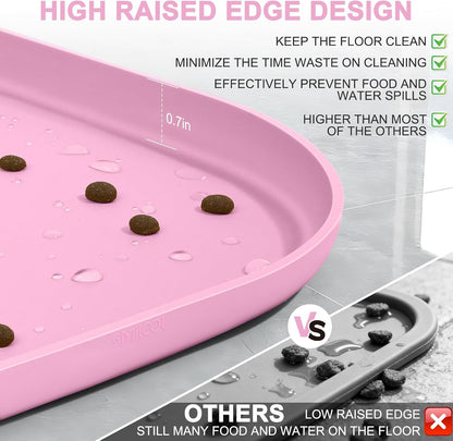 Waterproof Silicone Pet Food Mat with Raised Edge for Dog & Cat