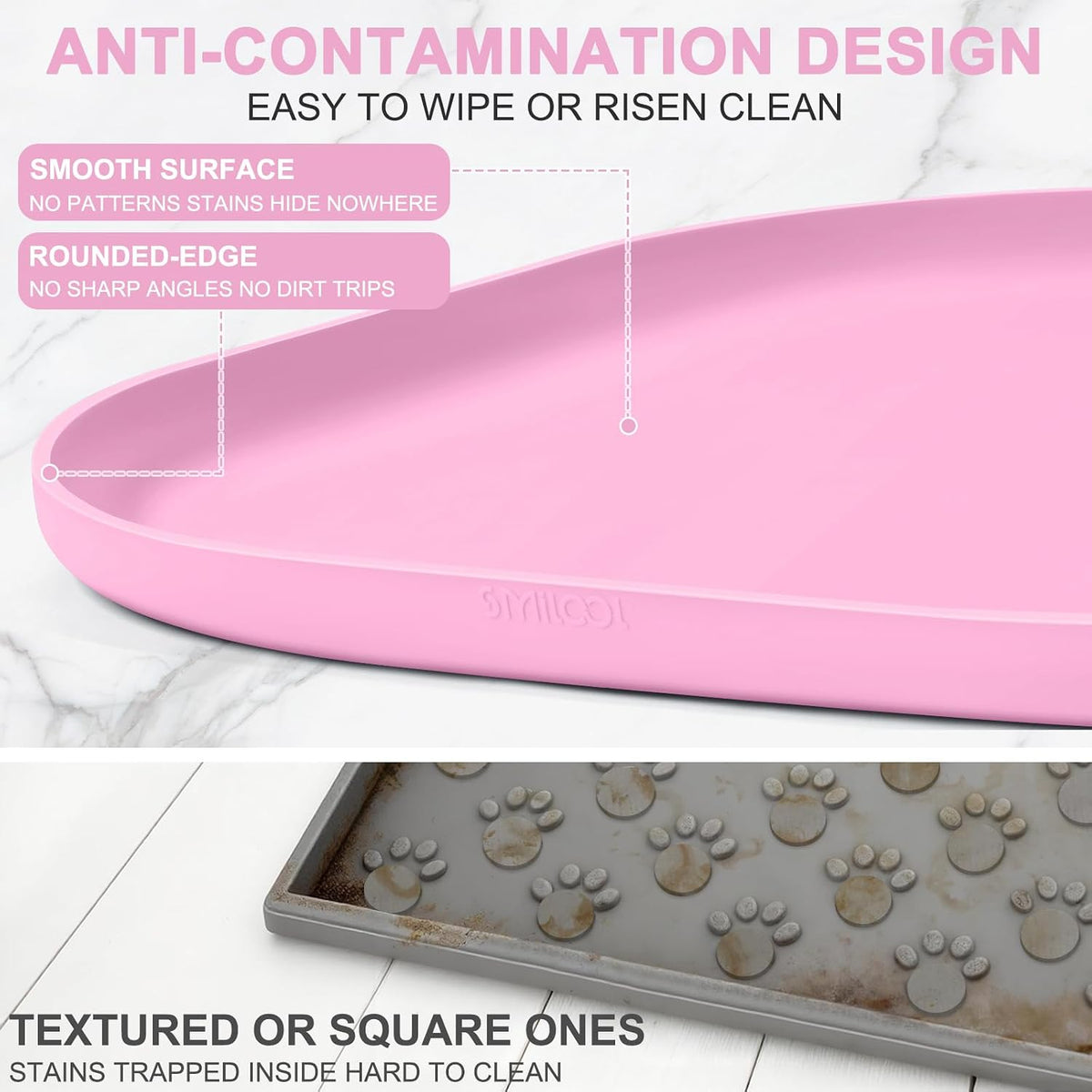 Waterproof Silicone Pet Food Mat with Raised Edge for Dog & Cat