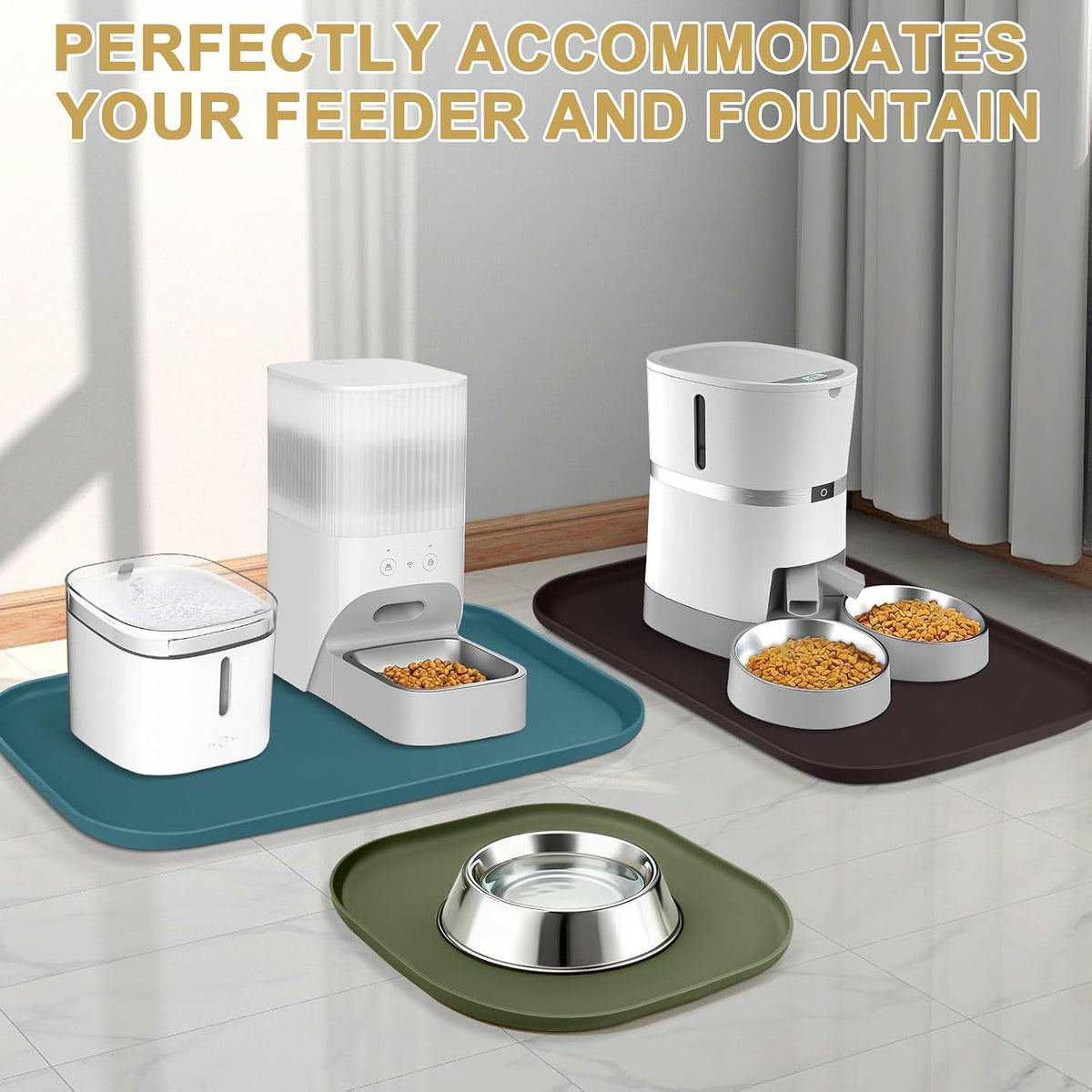 Waterproof Silicone Pet Food Mat with Raised Edge for Dog & Cat