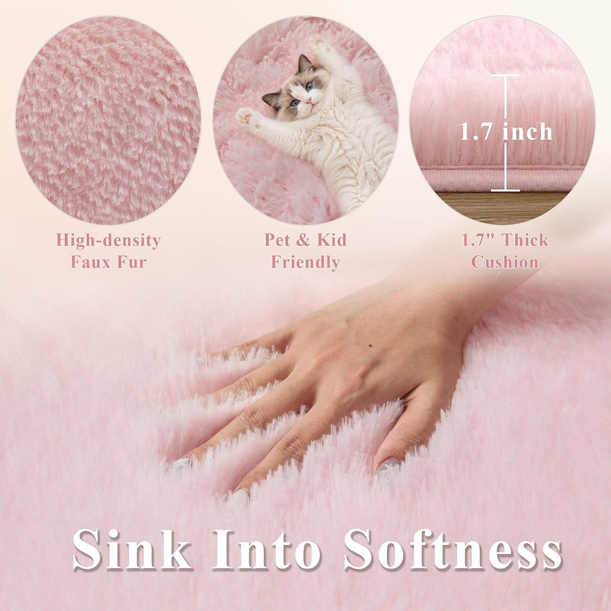 6x9 Ft Baby Pink Fluffy Area Rug for Living Room, Washable