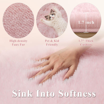 6x9 Ft Baby Pink Fluffy Area Rug for Living Room, Washable