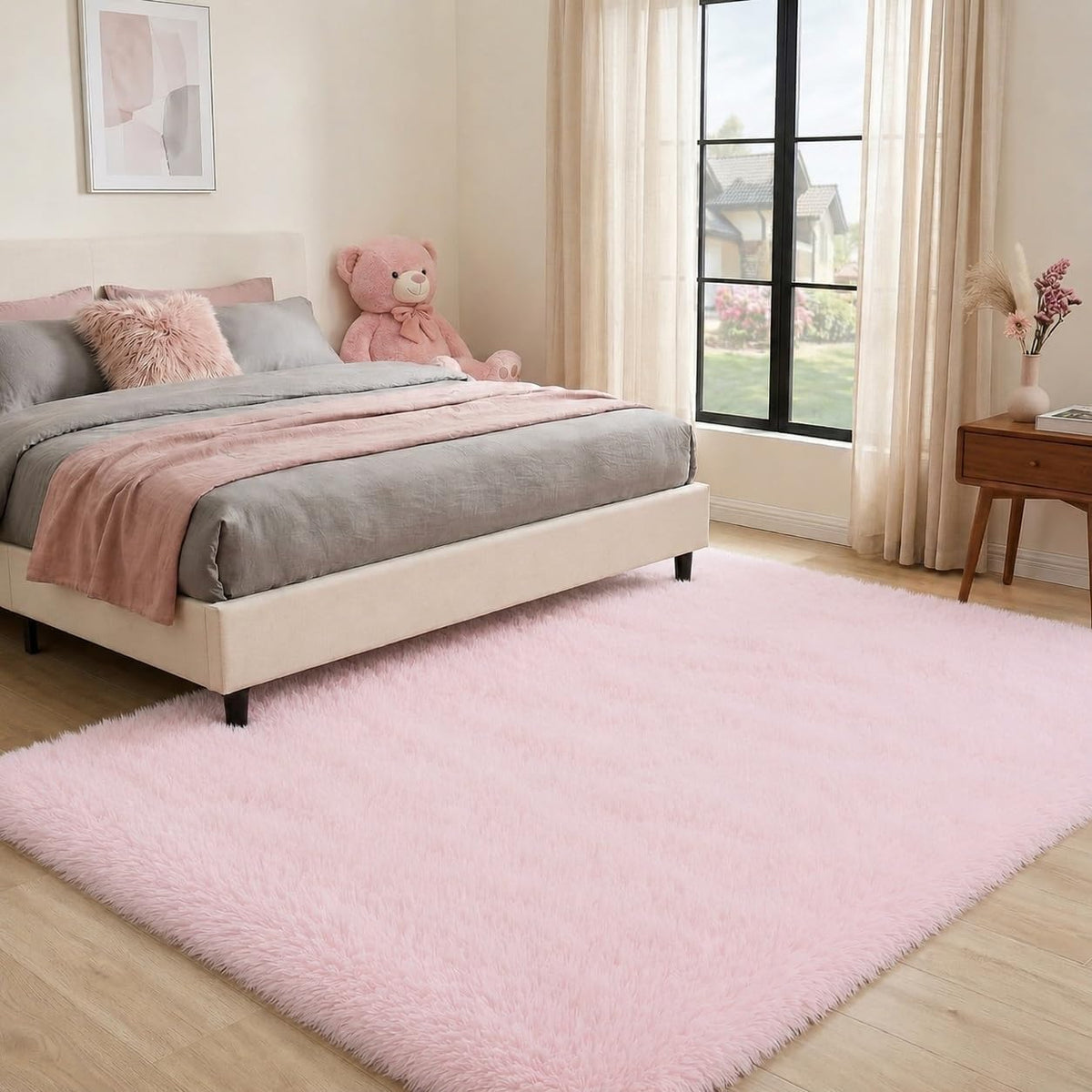 6x9 Ft Baby Pink Fluffy Area Rug for Living Room, Washable