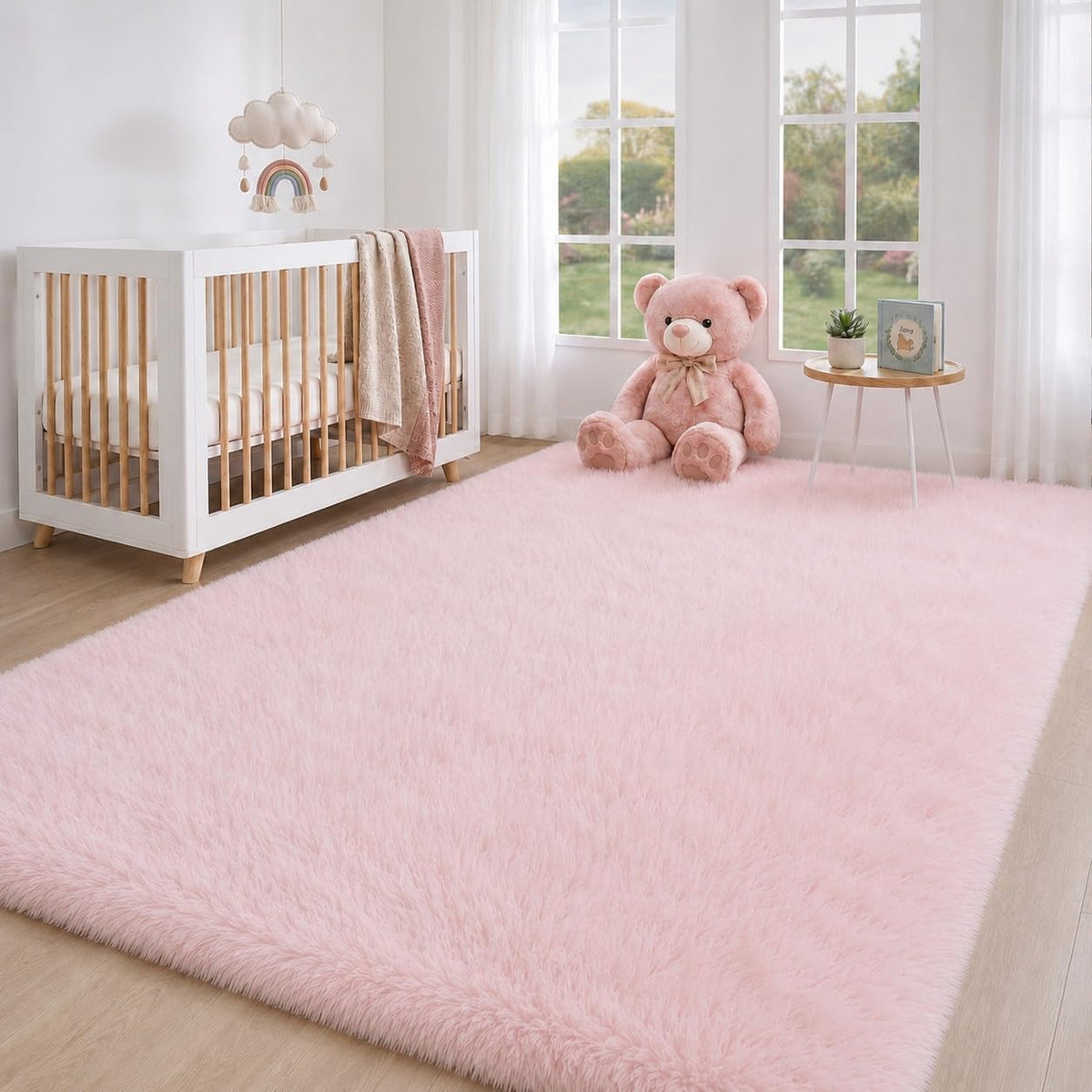 6x9 Ft Baby Pink Fluffy Area Rug for Living Room, Washable