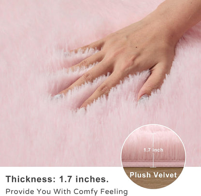 6x9 Ft Baby Pink Fluffy Area Rug for Living Room, Washable