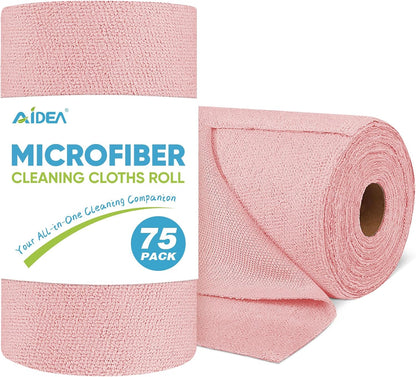 AIDEA Microfiber Cleaning Cloth Roll-75PK,Pink Microfiber Towels,11.5×11.5"