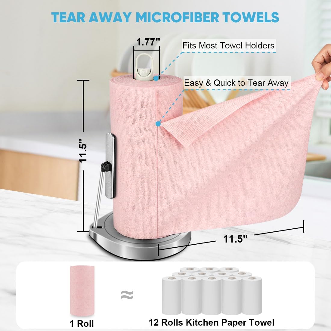 AIDEA Microfiber Cleaning Cloth Roll-75PK,Pink Microfiber Towels,11.5×11.5"
