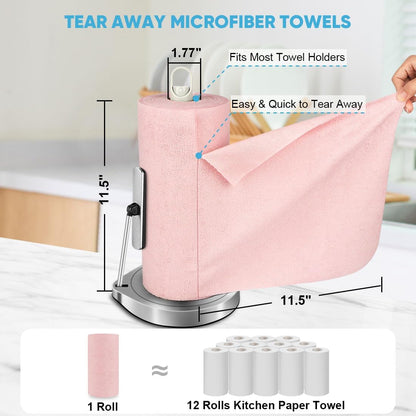 AIDEA Microfiber Cleaning Cloth Roll-75PK,Pink Microfiber Towels,11.5×11.5"