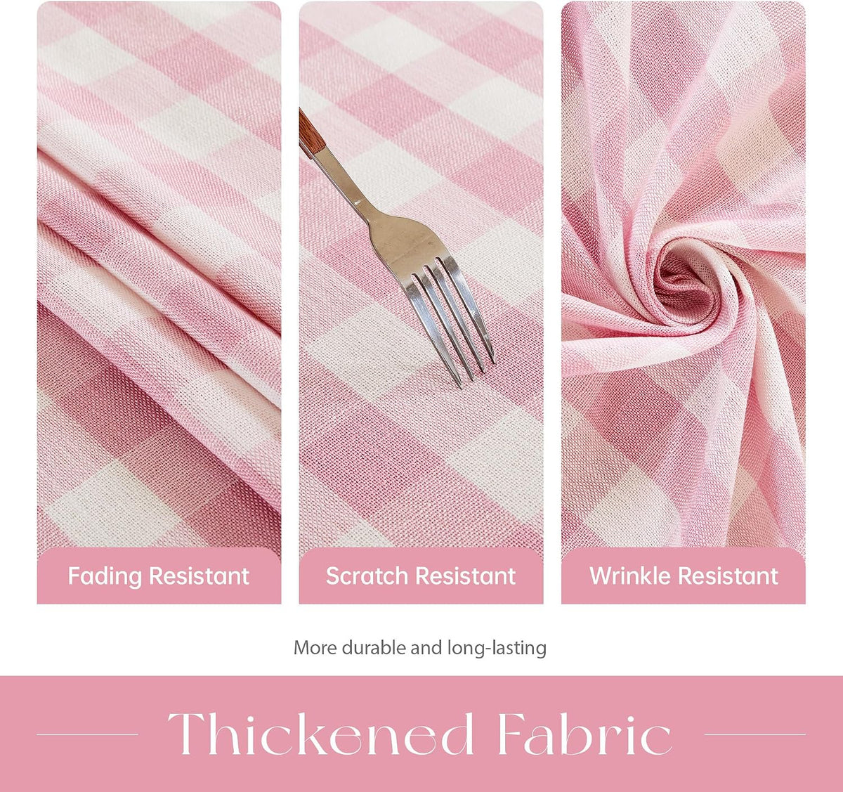 Checkered Tablecloth, Cotton Linen Gingham Table Cloth for Round Table with Tassel, Washable Heavy Duty Wrinkle Free Plaid Table Cover for Dining Picnic Camping, Pink, 60 X 60 Inch