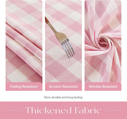 Checkered Tablecloth, Cotton Linen Gingham Table Cloth for Round Table with Tassel, Washable Heavy Duty Wrinkle Free Plaid Table Cover for Dining Picnic Camping, Pink, 60 X 60 Inch