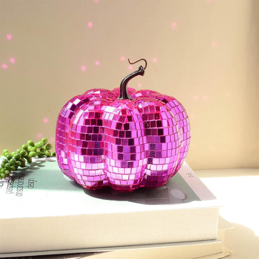 Halloween Pumpkin Disco Ball Sculpture,Tabletop Pink Mirror Ball Ornaments,Autumn Pumpkin Disco Balls,Cool Reflective Light Mirror Balls Decorative for DJ Club Party,Music Festival (Pink,2.36")