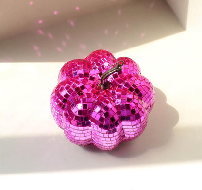 Halloween Pumpkin Disco Ball Sculpture,Tabletop Pink Mirror Ball Ornaments,Autumn Pumpkin Disco Balls,Cool Reflective Light Mirror Balls Decorative for DJ Club Party,Music Festival (Pink,2.36")