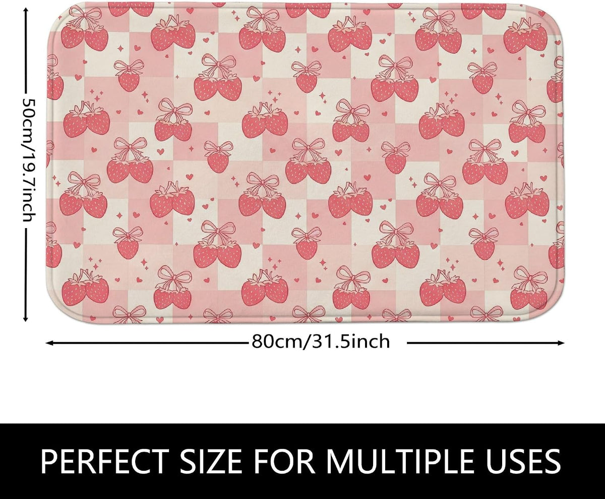 Flower Pattern Quick Dry Bath Mat, Cute Peach Floral Absorbent Non Slip Shower Mat, Spring Decorative Flannel Washable Bath Rugs for Bathroom Toilet Restroom 20x32 Inch