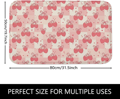 Flower Pattern Quick Dry Bath Mat, Cute Peach Floral Absorbent Non Slip Shower Mat, Spring Decorative Flannel Washable Bath Rugs for Bathroom Toilet Restroom 20x32 Inch