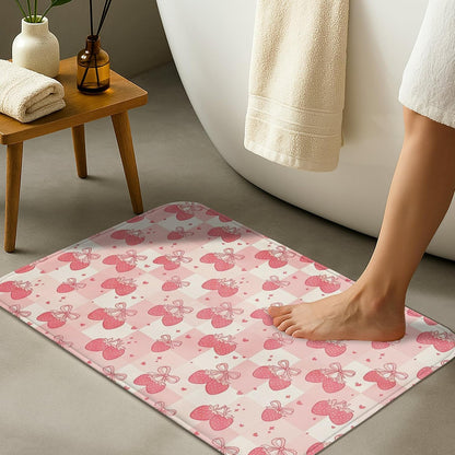 Flower Pattern Quick Dry Bath Mat, Cute Peach Floral Absorbent Non Slip Shower Mat, Spring Decorative Flannel Washable Bath Rugs for Bathroom Toilet Restroom 20x32 Inch