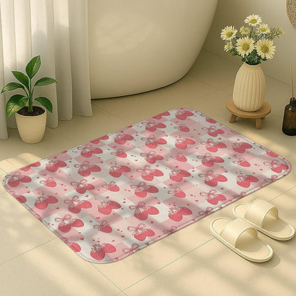 Flower Pattern Quick Dry Bath Mat, Cute Peach Floral Absorbent Non Slip Shower Mat, Spring Decorative Flannel Washable Bath Rugs for Bathroom Toilet Restroom 20x32 Inch