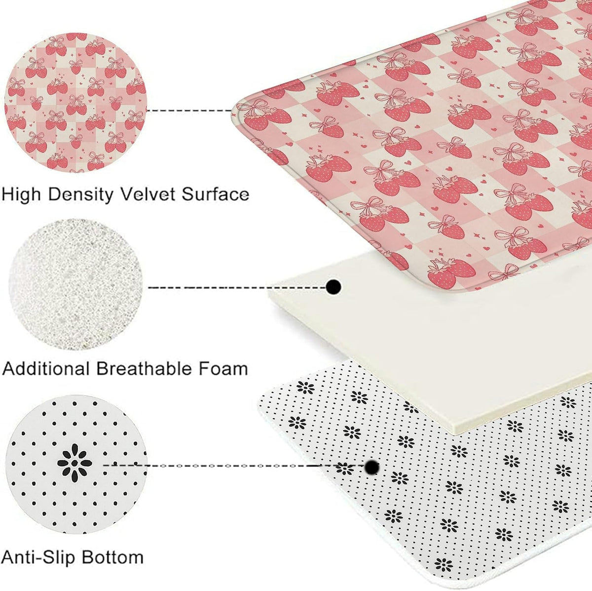 Flower Pattern Quick Dry Bath Mat, Cute Peach Floral Absorbent Non Slip Shower Mat, Spring Decorative Flannel Washable Bath Rugs for Bathroom Toilet Restroom 20x32 Inch
