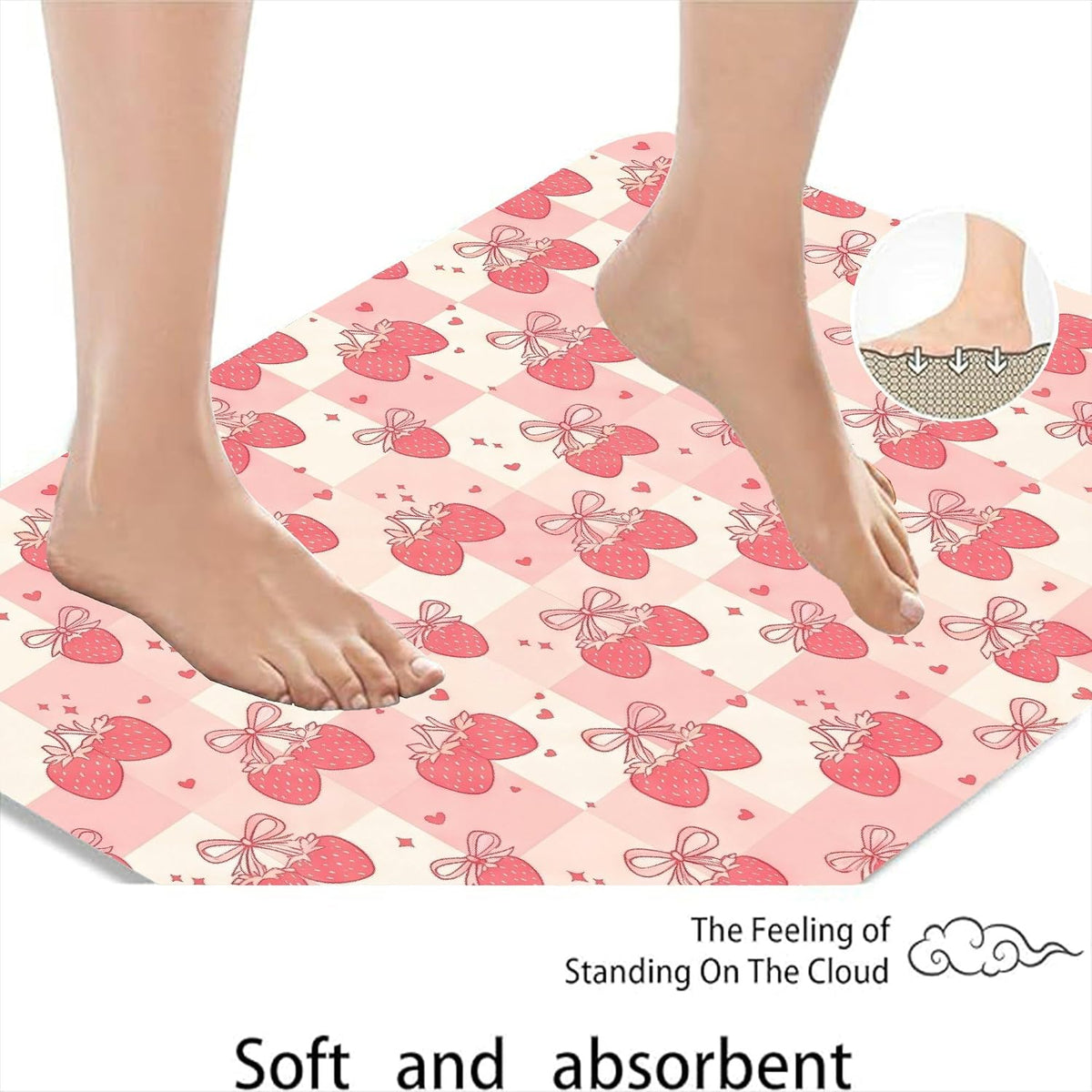 Flower Pattern Quick Dry Bath Mat, Cute Peach Floral Absorbent Non Slip Shower Mat, Spring Decorative Flannel Washable Bath Rugs for Bathroom Toilet Restroom 20x32 Inch