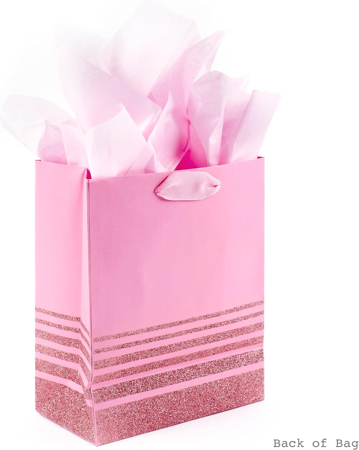 9" Medium Gift Bag with Tissue Paper (Pink Glitter Stripes) for Valentines Day, Birthdays, Baby Showers, Bridal Showers or Any Occasion