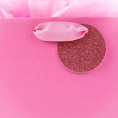9" Medium Gift Bag with Tissue Paper (Pink Glitter Stripes) for Valentines Day, Birthdays, Baby Showers, Bridal Showers or Any Occasion