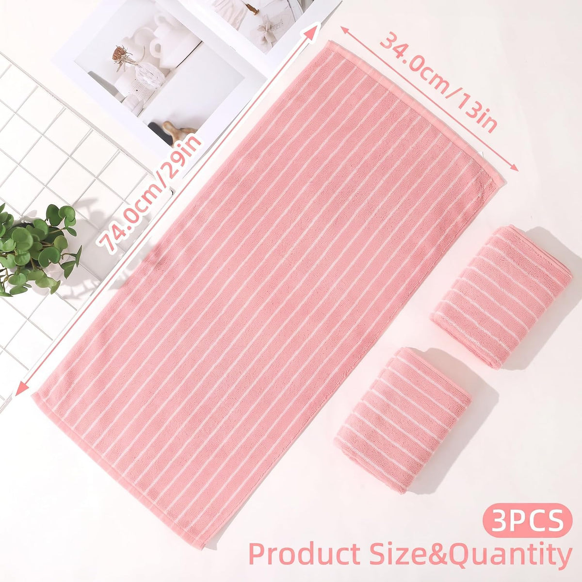 3 Pack Hand Towels 100% Cotton Soft Absorbent 13” x 29” Pink