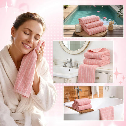 3 Pack Hand Towels 100% Cotton Soft Absorbent 13” x 29” Pink