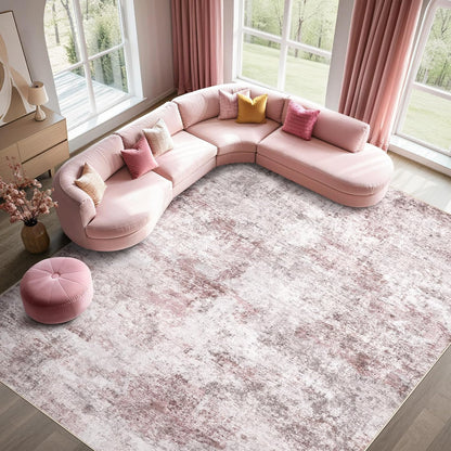 5x7 Washable Area Rug - Neutral Modern Abstract Living Room Rugs, Non-Slip Soft Large Indoor Floor Carpet for Bedroom Home Office & Under Dining Table Decor, Pink Grey