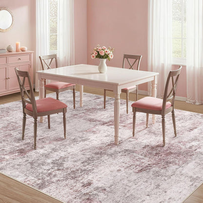 5x7 Washable Area Rug - Neutral Modern Abstract Living Room Rugs, Non-Slip Soft Large Indoor Floor Carpet for Bedroom Home Office & Under Dining Table Decor, Pink Grey