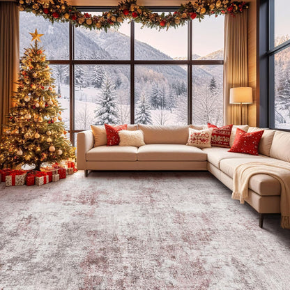 5x7 Washable Area Rug - Neutral Modern Abstract Living Room Rugs, Non-Slip Soft Large Indoor Floor Carpet for Bedroom Home Office & Under Dining Table Decor, Pink Grey