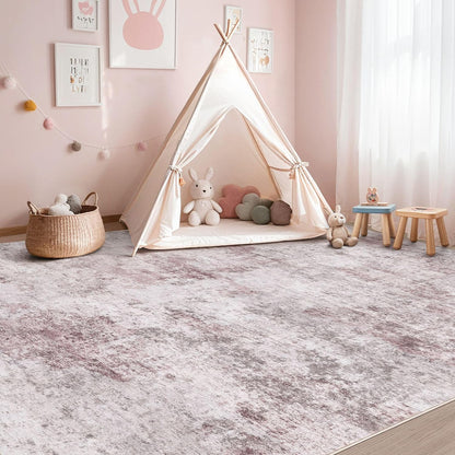 5x7 Washable Area Rug - Neutral Modern Abstract Living Room Rugs, Non-Slip Soft Large Indoor Floor Carpet for Bedroom Home Office & Under Dining Table Decor, Pink Grey